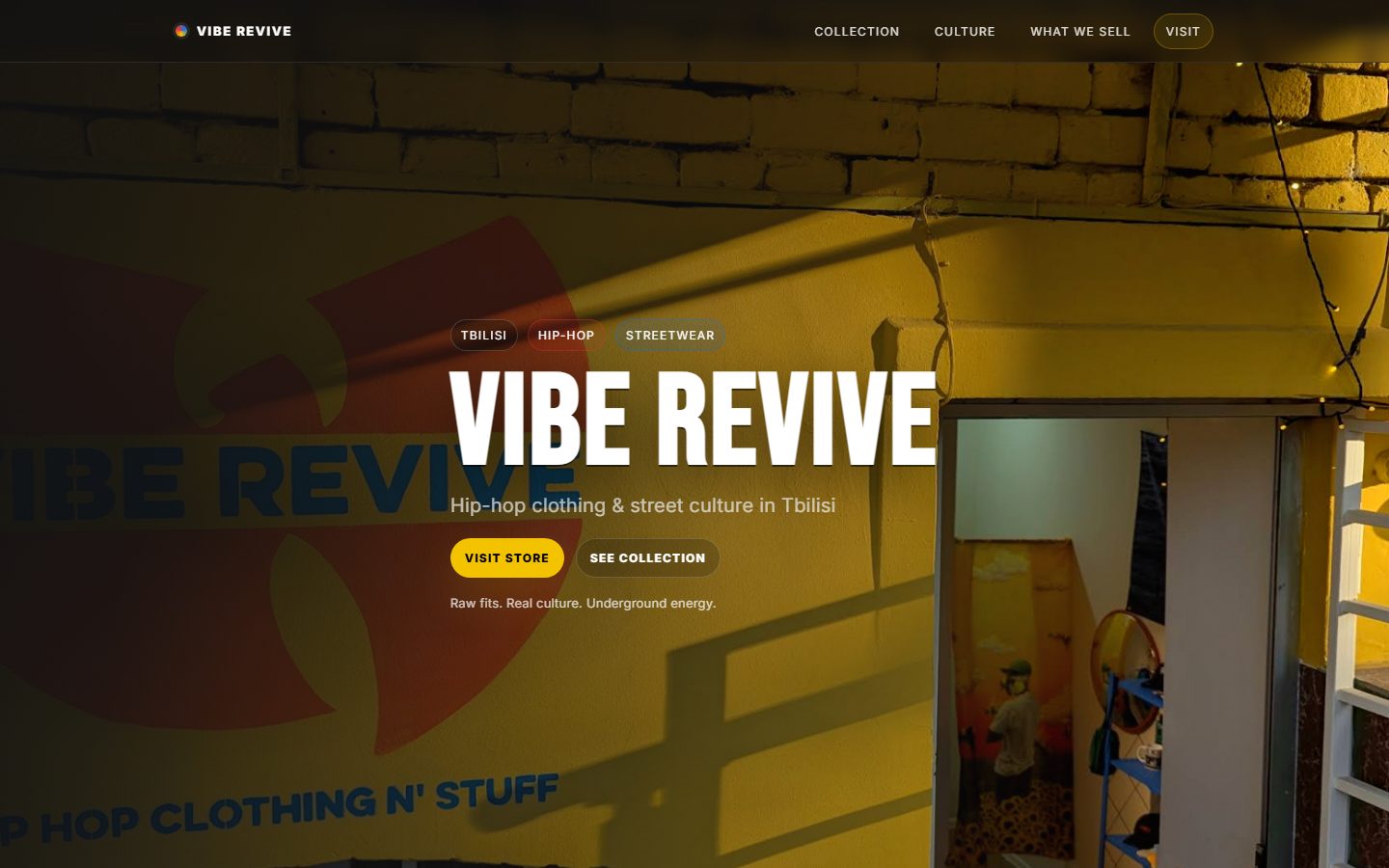Vibe Revive streetwear landing page